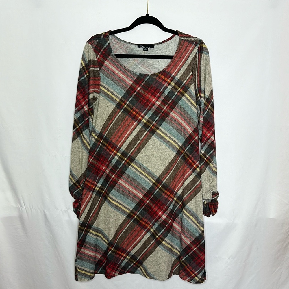 3/4 sleeve Plaid Sweater Dress